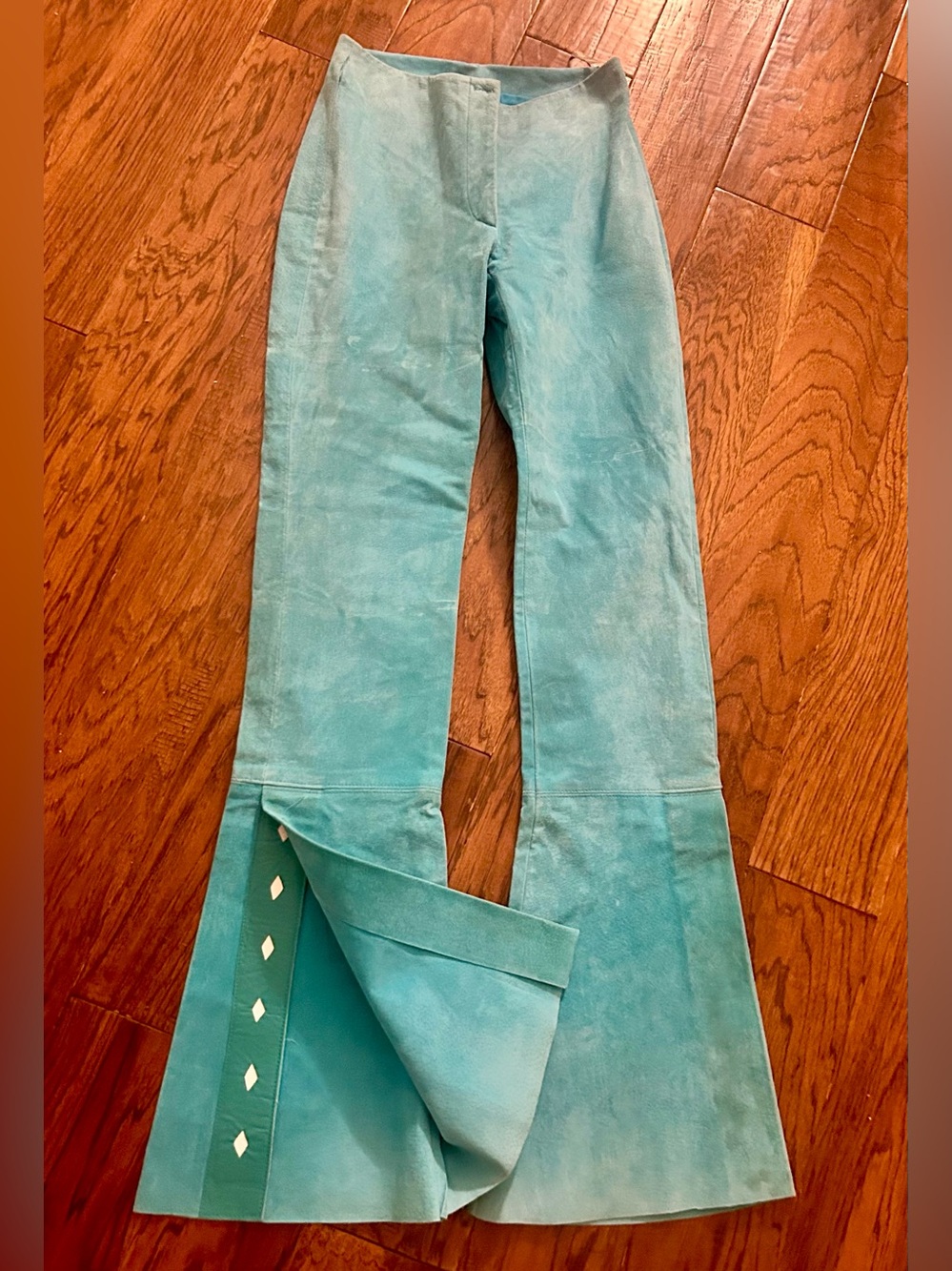 Vintage Aqua Suede Flared Pants